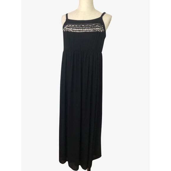 Torrid Dress 2 Maxi 2X Black Embellished Flowy Empire Stretch Waist - Picture 1 of 11